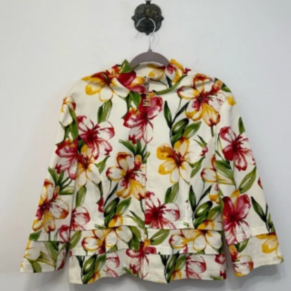 St. John Sport Multicolor Floral Cotton Jacket Rhinestone Women’s Size Large